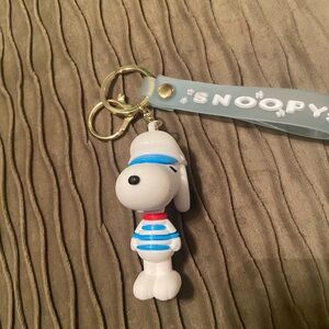 Snoopy Bag Charm Keychain with Sailor Shirt & Cap Blue and Red Stripes NWOT